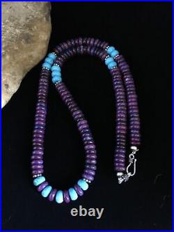 Navajo Indian Purple Sugilite Turquoise Bead Sterling Silver Necklace 21 1727