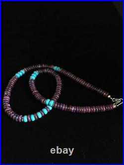 Navajo Indian Purple Sugilite Turquoise Bead Sterling Silver Necklace 21 1727