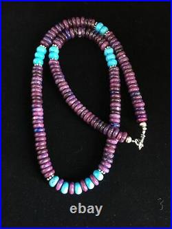 Navajo Indian Purple Sugilite Turquoise Bead Sterling Silver Necklace 21 1727