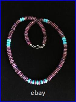 Navajo Indian Purple Sugilite Turquoise Bead Sterling Silver Necklace 21 1727