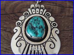 Navajo Indian Sterling Silver Turquoise Pendant Signed T & R Singer