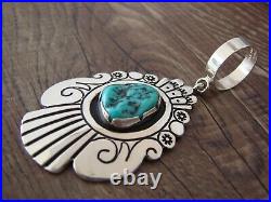 Navajo Indian Sterling Silver Turquoise Pendant Signed T & R Singer