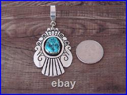 Navajo Indian Sterling Silver Turquoise Pendant Signed T & R Singer