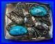 Navajo JR Jerry Roan Native American Indian Art Turquoise & Feather Belt Buckle