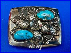 Navajo JR Jerry Roan Native American Indian Art Turquoise & Feather Belt Buckle