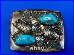 Navajo JR Jerry Roan Native American Indian Art Turquoise & Feather Belt Buckle