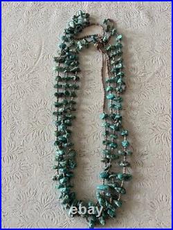 Navajo, Lone Mountain Turquoise & Heishi Shell Beaded Necklace, Triple Strand