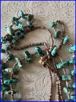 Navajo, Lone Mountain Turquoise & Heishi Shell Beaded Necklace, Triple Strand