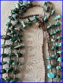 Navajo, Lone Mountain Turquoise & Heishi Shell Beaded Necklace, Triple Strand