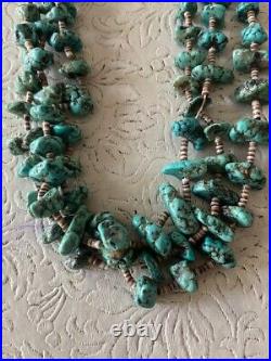 Navajo, Lone Mountain Turquoise & Heishi Shell Beaded Necklace, Triple Strand