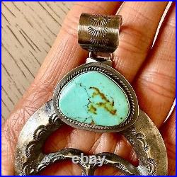 Navajo Naja Pendant Steven Nez Turquoise 4in Spiny Oyster Squash Blossom 57g BIG