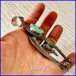 Navajo Naja Pendant Steven Nez Turquoise 4in Spiny Oyster Squash Blossom 57g BIG