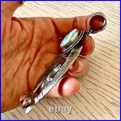 Navajo Naja Pendant Steven Nez Turquoise 4in Spiny Oyster Squash Blossom 57g BIG