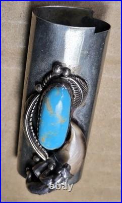 Navajo Native American NICKEL Silver Turquoise & Red Coral Lighter Case C-W 2.5