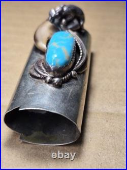 Navajo Native American NICKEL Silver Turquoise & Red Coral Lighter Case C-W 2.5