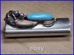 Navajo Native American NICKEL Silver Turquoise & Red Coral Lighter Case C-W 2.5