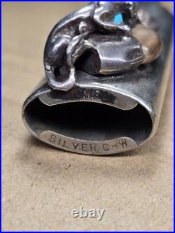 Navajo Native American NICKEL Silver Turquoise & Red Coral Lighter Case C-W 2.5