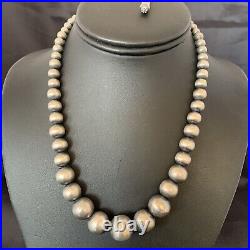 Navajo Pearls Graduated Sterling Silver Round Seamless Bead Necklace 16