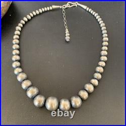 Navajo Pearls Graduated Sterling Silver Round Seamless Bead Necklace 16