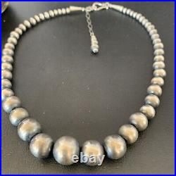 Navajo Pearls Graduated Sterling Silver Round Seamless Bead Necklace 16