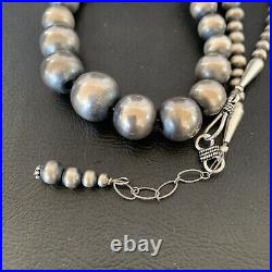 Navajo Pearls Graduated Sterling Silver Round Seamless Bead Necklace 16