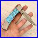 Navajo Turquoise Folding Pocket Knife 3 Damascus Blade Southwest Inlay Handmade