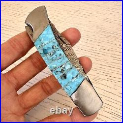 Navajo Turquoise Folding Pocket Knife 3 Damascus Blade Southwest Inlay Handmade