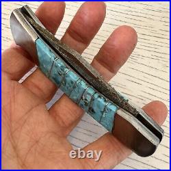 Navajo Turquoise Folding Pocket Knife 3 Damascus Blade Southwest Inlay Handmade