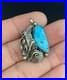 Navajo VTG Native American Sterling Silver Turquoise Leaf Design Pendant Signed