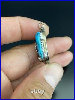 Navajo VTG Native American Sterling Silver Turquoise Leaf Design Pendant Signed