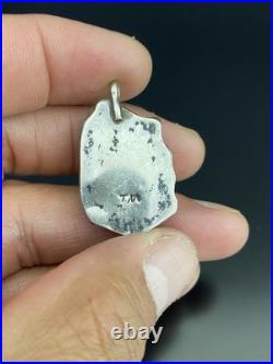 Navajo VTG Native American Sterling Silver Turquoise Leaf Design Pendant Signed