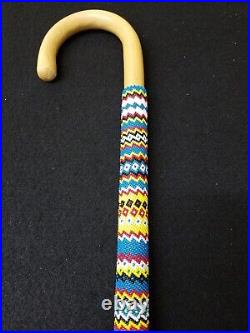 Nice 37 Hand Beaded Geometric Design Wood Native American Indian Walking Cane