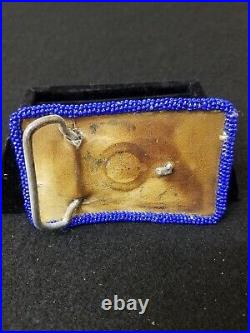 Nice Blue Hand Crafted Cut Beaded Geometric Native American Indian Belt Buckle