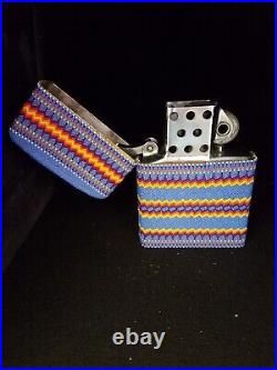 Nice Huge 6 3/4 Tall Blue Fully Beaded Native American Indian Zippo Lighter