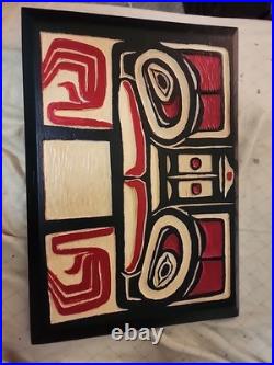 Northwest Coast Indigenous Hand Carved Burial Box Panel On Cedar Plank