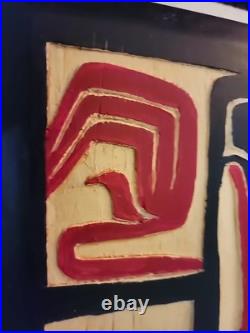 Northwest Coast Indigenous Hand Carved Burial Box Panel On Cedar Plank