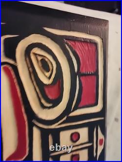 Northwest Coast Indigenous Hand Carved Burial Box Panel On Cedar Plank