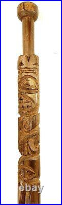 Northwest Coast Native American Indian Totem Hand Carved Wood Walking Stick