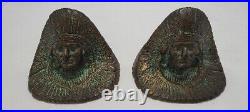 Numbered Pair Native American Indian Chief Head Cast Bronze Copper Bookends 1920