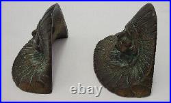 Numbered Pair Native American Indian Chief Head Cast Bronze Copper Bookends 1920