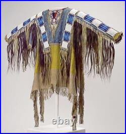 Old American Buckskin Beaded Fringes Powwow Regalia Red Cloud's War Shirt N1