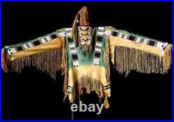 Old American Handmade Beige Buckskin Suede Beaded Powwow Regalia War Shirt NS98