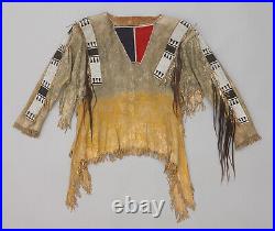 Old American Handmade Beige Buckskin Suede Beaded Powwow Regalia War Shirt NW11