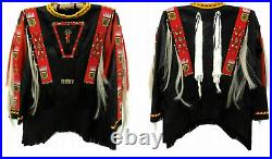 Old American Handmade Black Leather Lakota Beaded Powwow Regalia War Shirt NW4