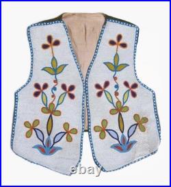Old American Nez Perce Plant Designs Beaded. Front Powwow Vest NZV142