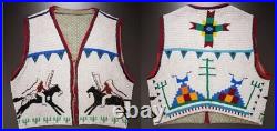 Old American Sioux Style Fully Beaded Suede Leather Hide Powwow Vest