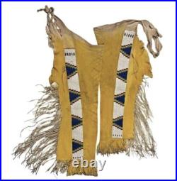 Old American Style Hand Color Buckskin Hide Fringe Beaded Powwow War Shirt