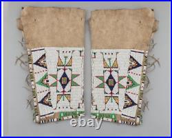 Old American Style Handmade Beaded Buckskin Hide Leggings 22 inch Length LG202