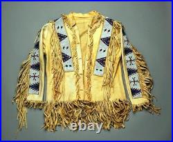Old American Style Handmade Dakota Beaded Buckskin Hide Powwow Jacket PWP918