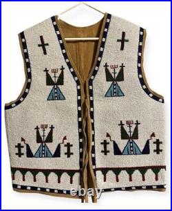 Old American Style Handmade Lakota Design Medium Beaded Front Powwow War Vest